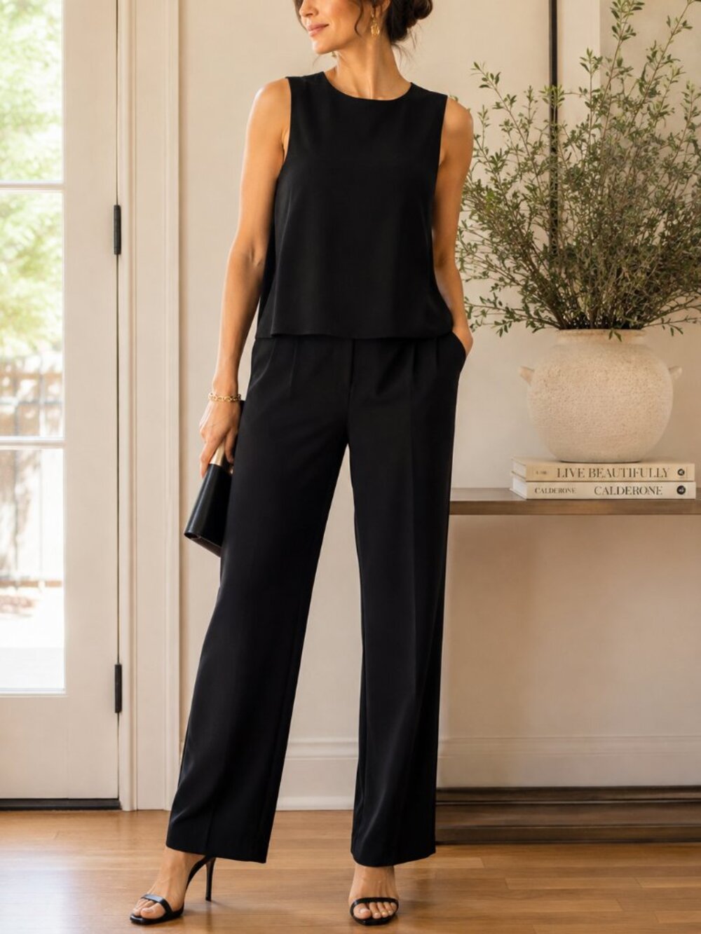 Trina Turk Black Layered Jumpsuit | Sleeveless Wide Leg Cocktail Jumpsuit | Size